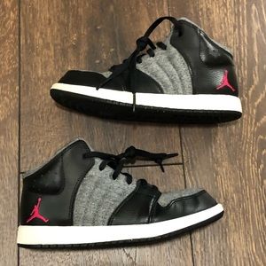 Jordan Kids Sneakers Black and Gray with Pink Accents